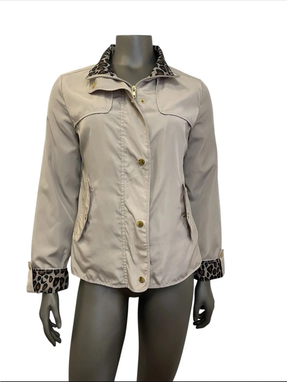 Cynthia Rowley Jacket Womens S Tan Leopard Print Full Zip Animal Spring Trench - Picture 1 of 13